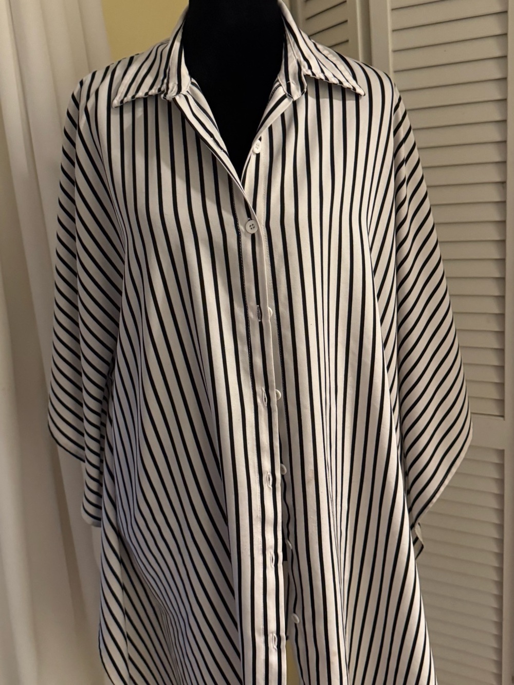 Striped Black & White Women’s Swim Coverup Shirt